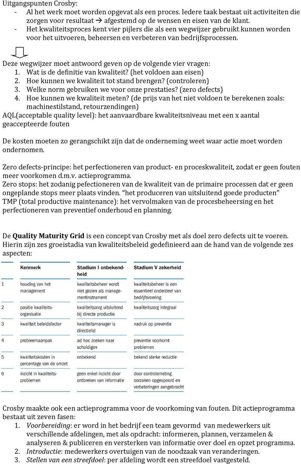 Deze wegwijzer moet antwoord geven op de volgende vier vragen: 1. Wat is de definitie van kwaliteit? (het voldoen aan eisen) 2. Hoe kunnen we kwaliteit tot stand brengen? (controleren) 3.