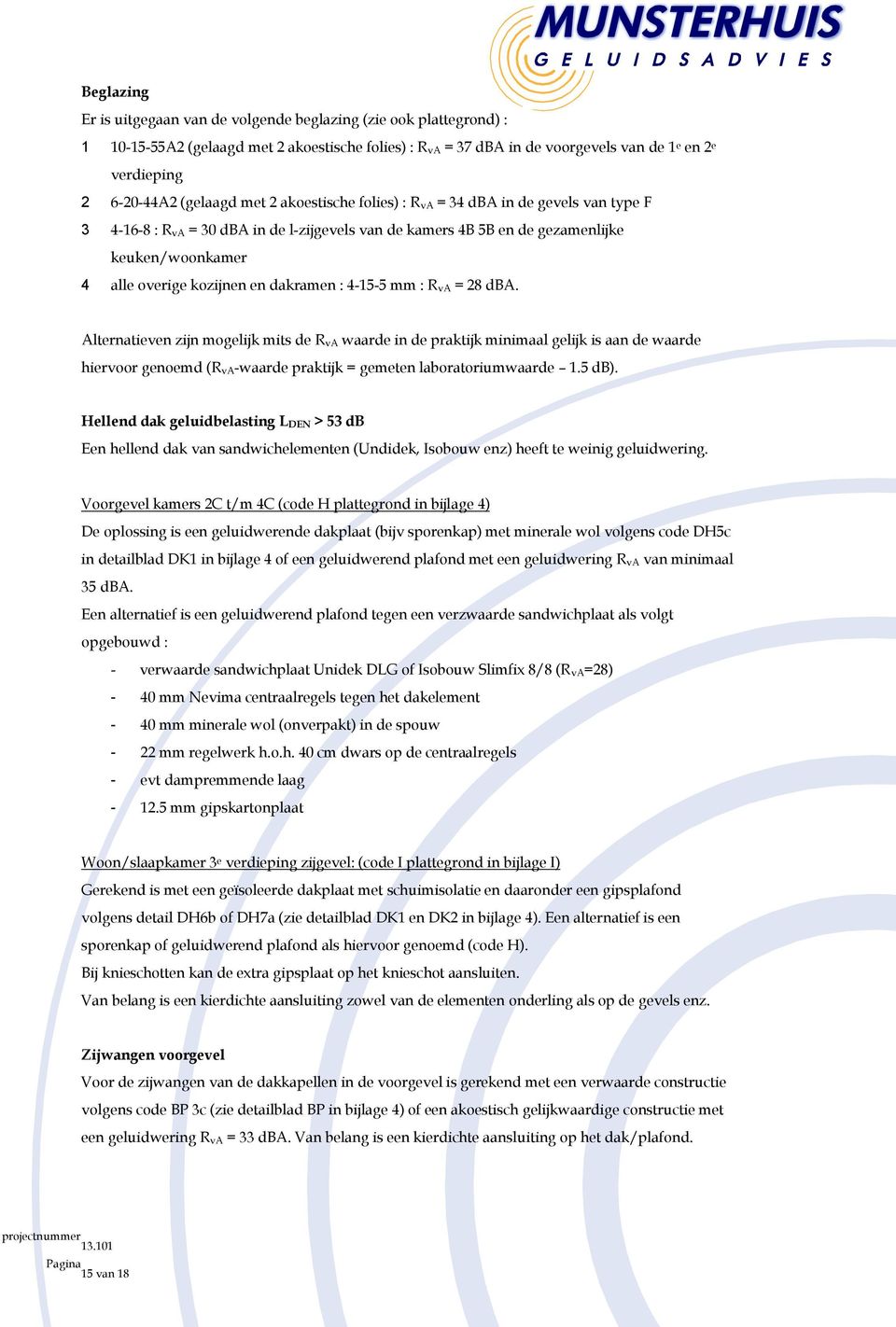 en dakramen : 4-15-5 mm : R va = 28 dba.