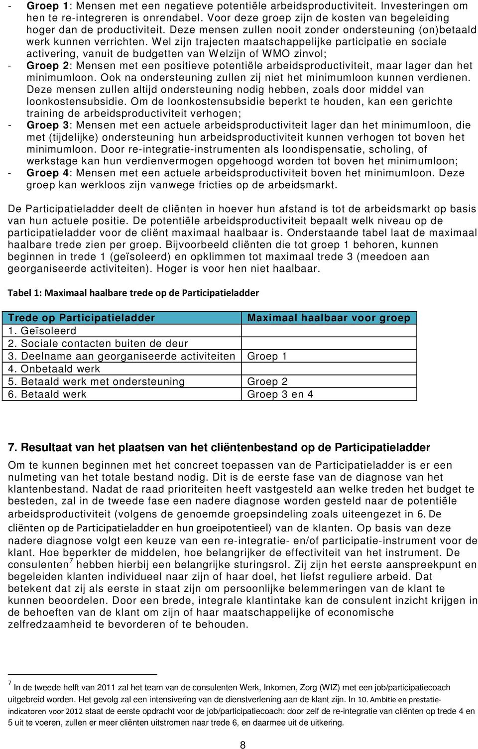 Wel zijn trajecten maatschappelijke participatie en sociale activering, vanuit de budgetten van Welzijn of WMO zinvol; - Groep 2: Mensen met een positieve potentiële arbeidsproductiviteit, maar lager