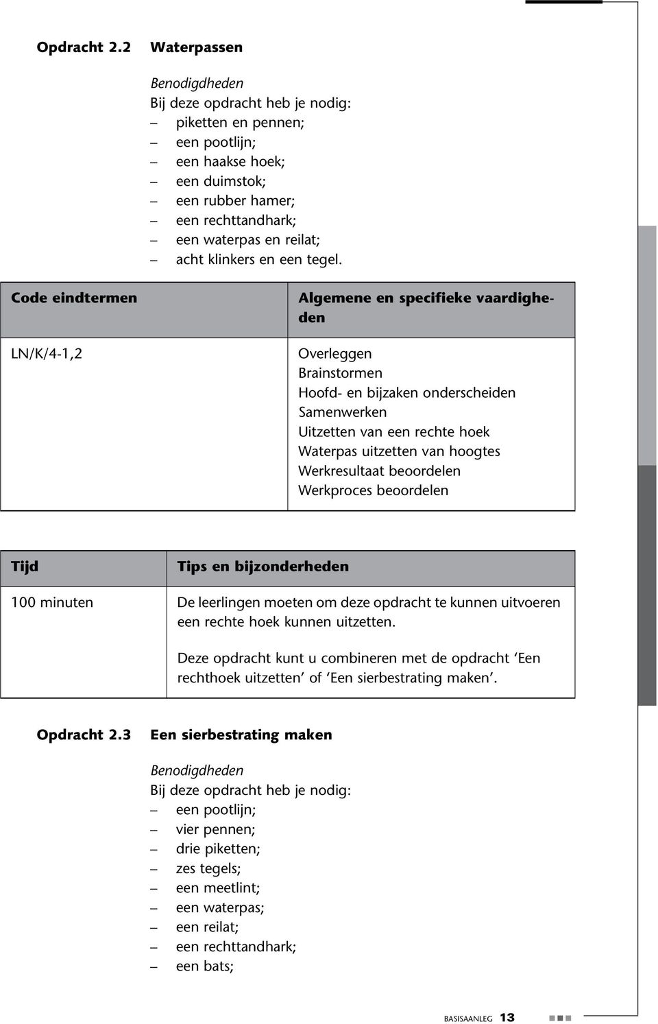 beoordelen 100 minuten De leerlingen moeten om deze opdracht te kunnen uitvoeren een rechte hoek kunnen uitzetten.