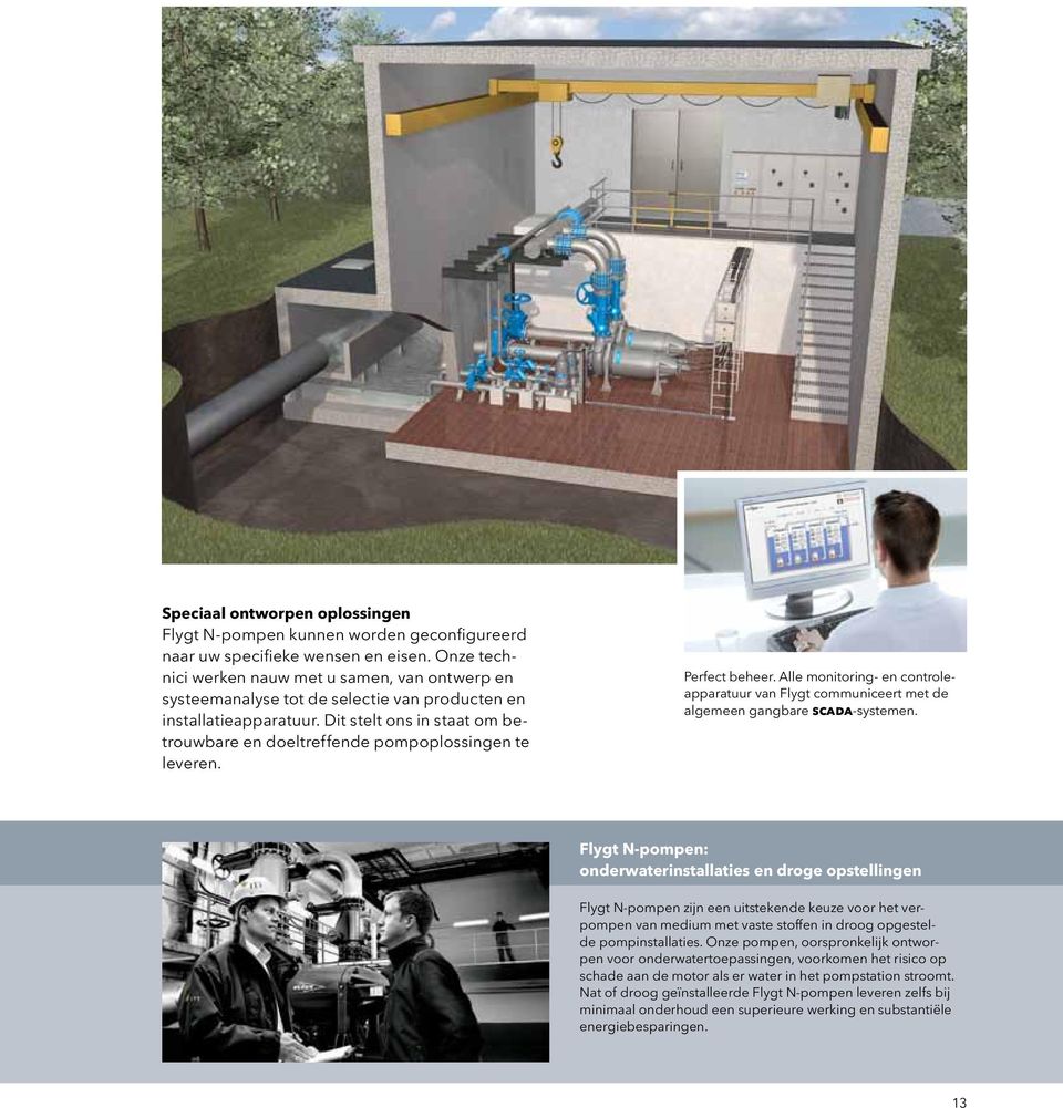 de algemeen gangbare scada-systemen Flygt N-pompen: onderwaterinstallaties en droge opstellingen Flygt N-pompen zijn een uitstekende keuze voor het verpompen van medium met vaste stoffen in droog