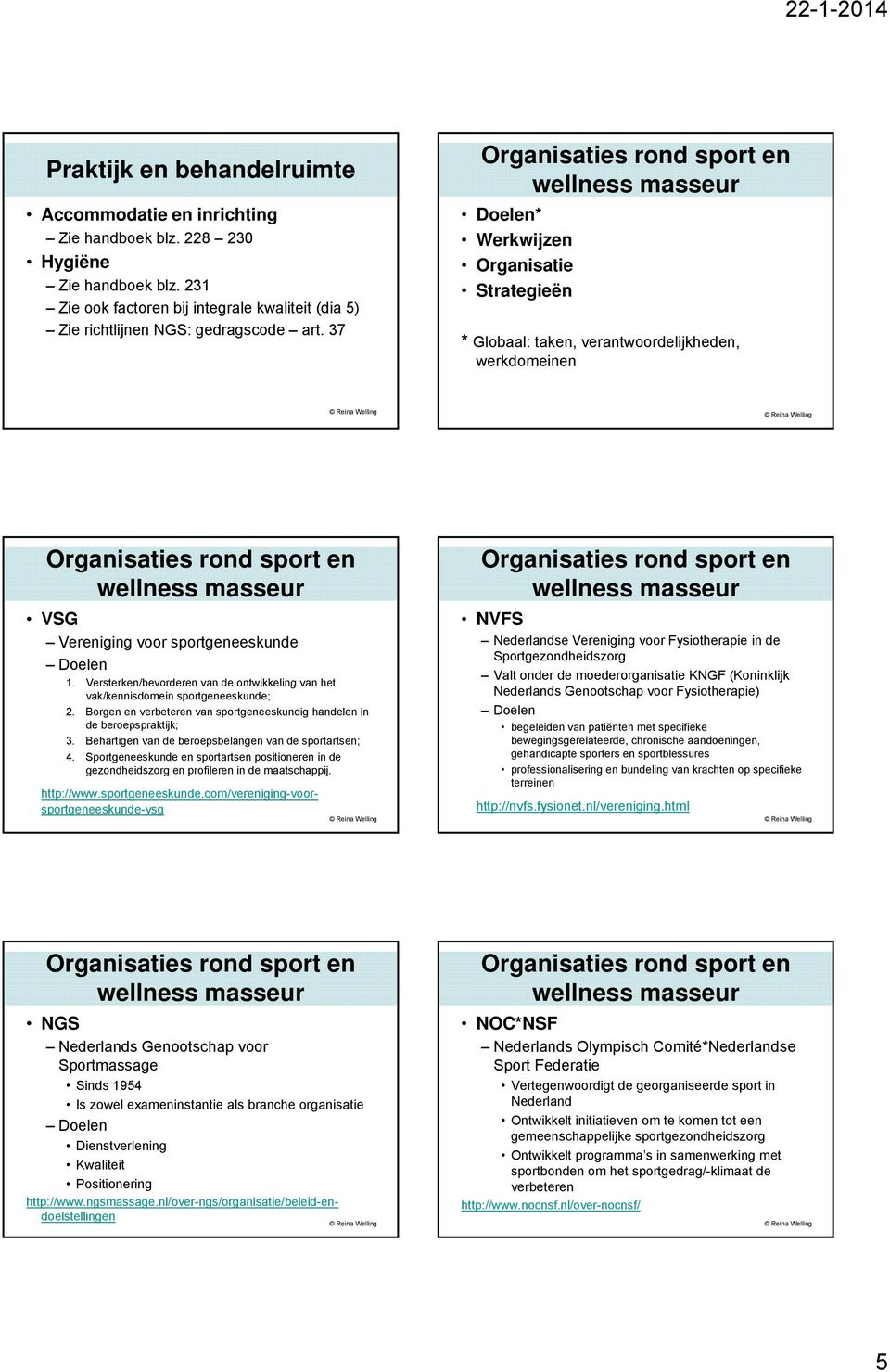 Versterken/bevorderen van de ontwikkeling van het vak/kennisdomein sportgeneeskunde; 2. Borgen en verbeteren van sportgeneeskundig handelen in de beroepspraktijk; 3.