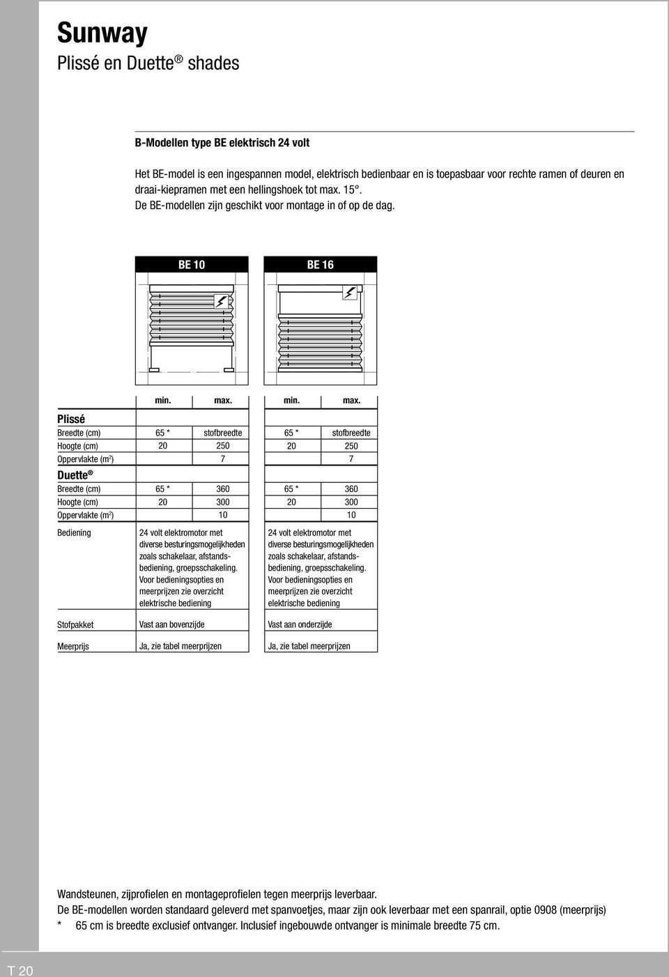 BE BE 16 Plissé Duette Bediening Stofpakket Meerprijs 65 * stofbreedte 65 * 360 24 volt elektromotor met diverse besturingsmogelijkheden zoals schakelaar, afstandsbediening, groepsschakeling.