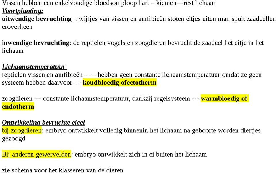 omdat ze geen systeem hebben daarvoor --- koudbloedig ofectotherm zoogdieren --- constante lichaamstemperatuur, dankzij regelsysteem --- warmbloedig of endotherm Ontwikkeling bevruchte eicel bij