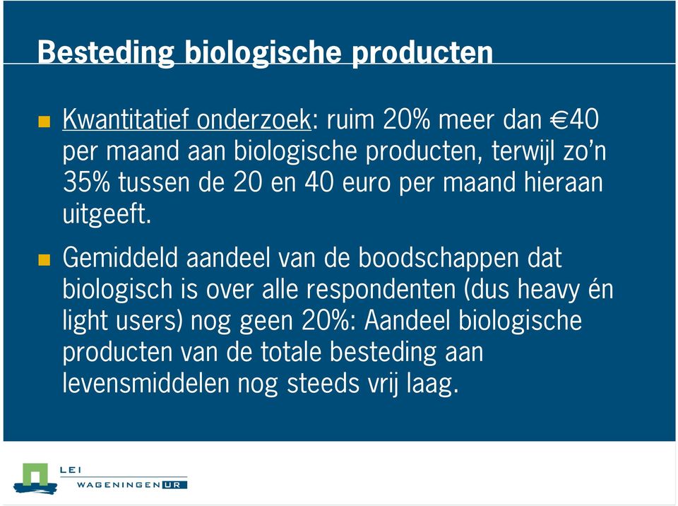 Gemiddeld aandeel van de boodschappen dat biologisch is over alle respondenten (dus heavy én light