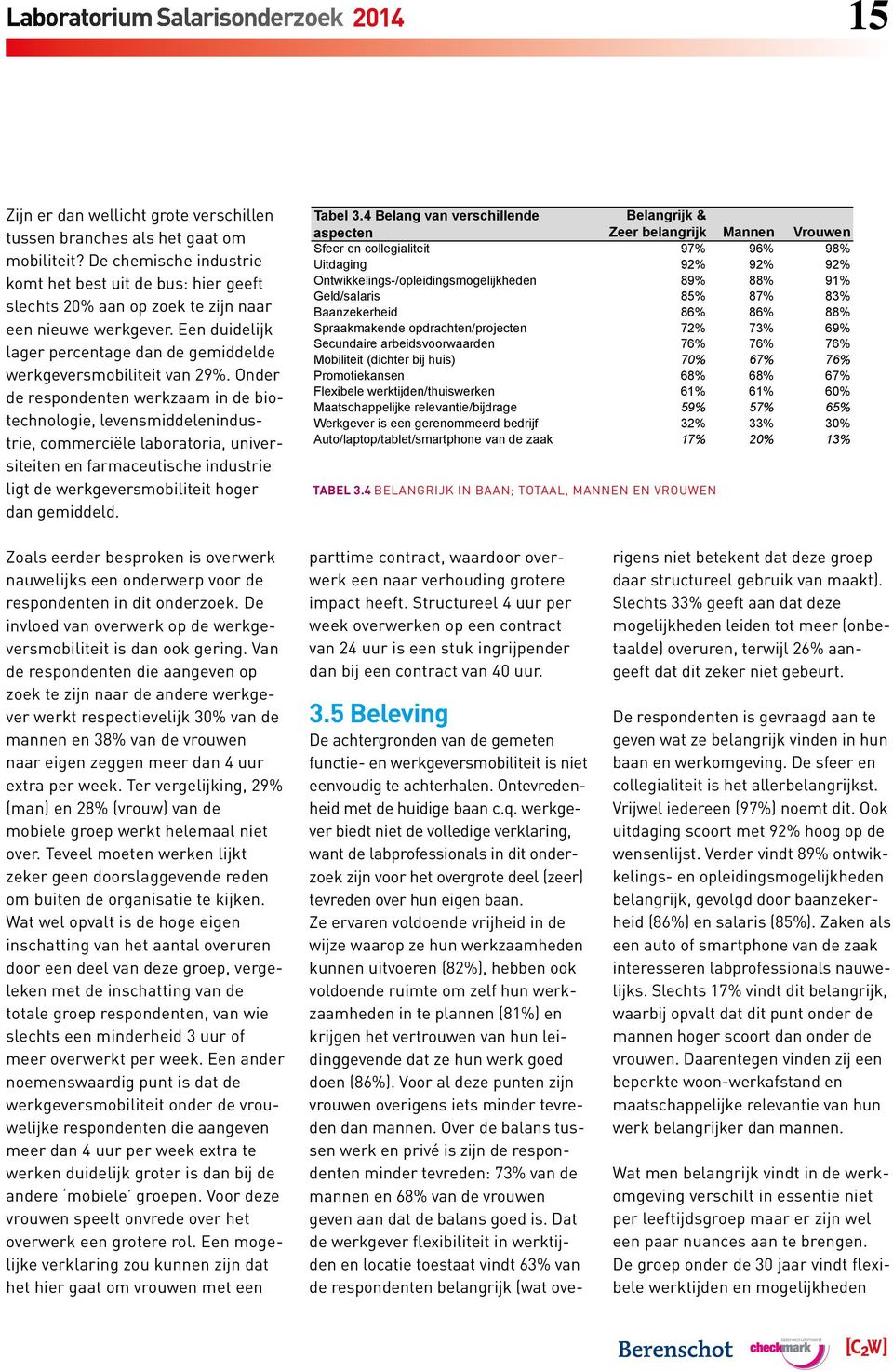 Onder de respondenten werkzaam in de biotechnologie, levensmiddelenindustrie, commerciële laboratoria, universiteiten en farmaceutische industrie ligt de werkgeversmobiliteit hoger dan gemiddeld.