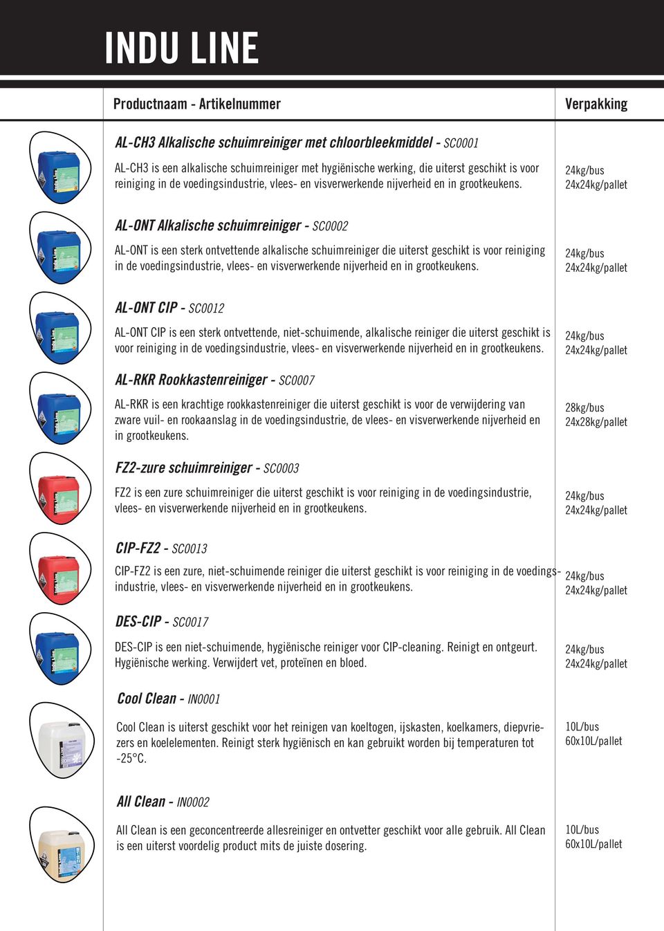 AL-ONT Alkalische schuimreiniger - SC0002 AL-ONT is een sterk ontvettende alkalische schuimreiniger die uiterst geschikt is voor reiniging in de  AL-ONT CIP - SC0012 AL-ONT CIP is een sterk