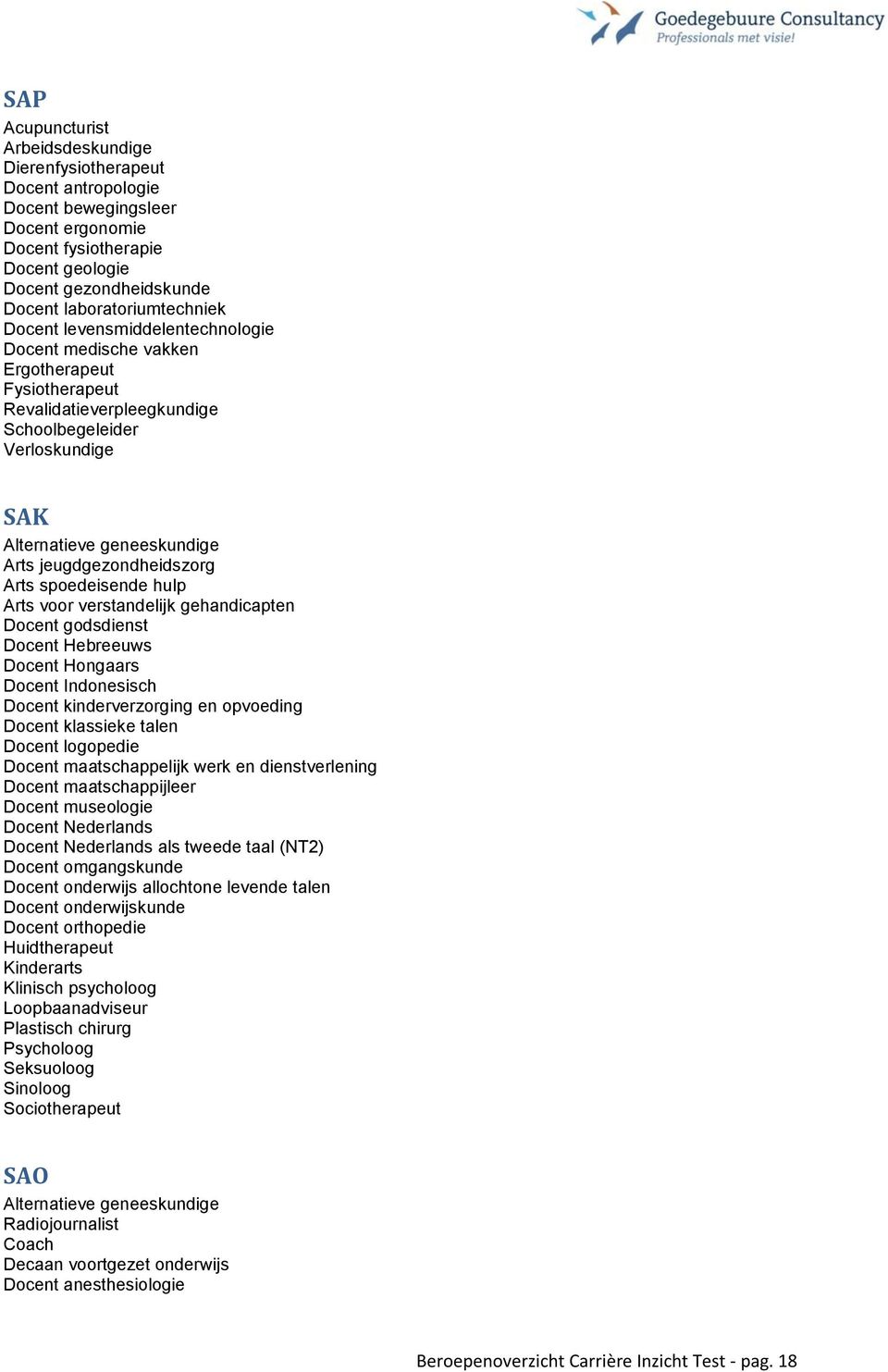 jeugdgezondheidszorg Arts spoedeisende hulp Arts voor verstandelijk gehandicapten Docent godsdienst Docent Hebreeuws Docent Hongaars Docent Indonesisch Docent kinderverzorging en opvoeding Docent