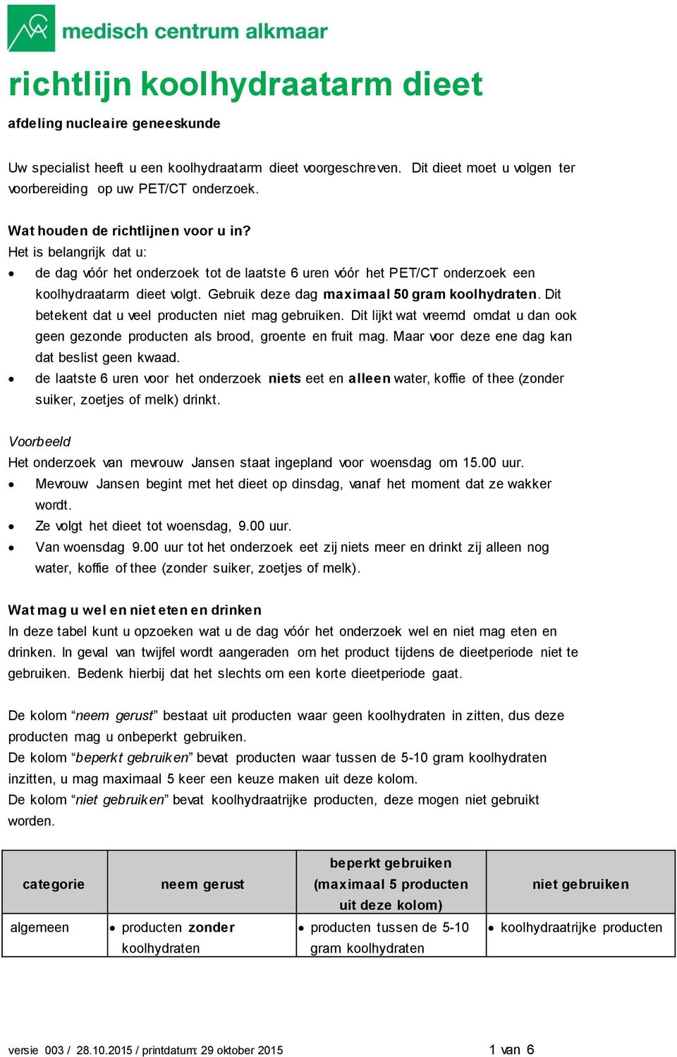 Gebruik deze dag maximaal 50 gram koolhydraten. Dit betekent dat u veel producten niet mag gebruiken. Dit lijkt wat vreemd omdat u dan ook geen gezonde producten als brood, groente en fruit mag.