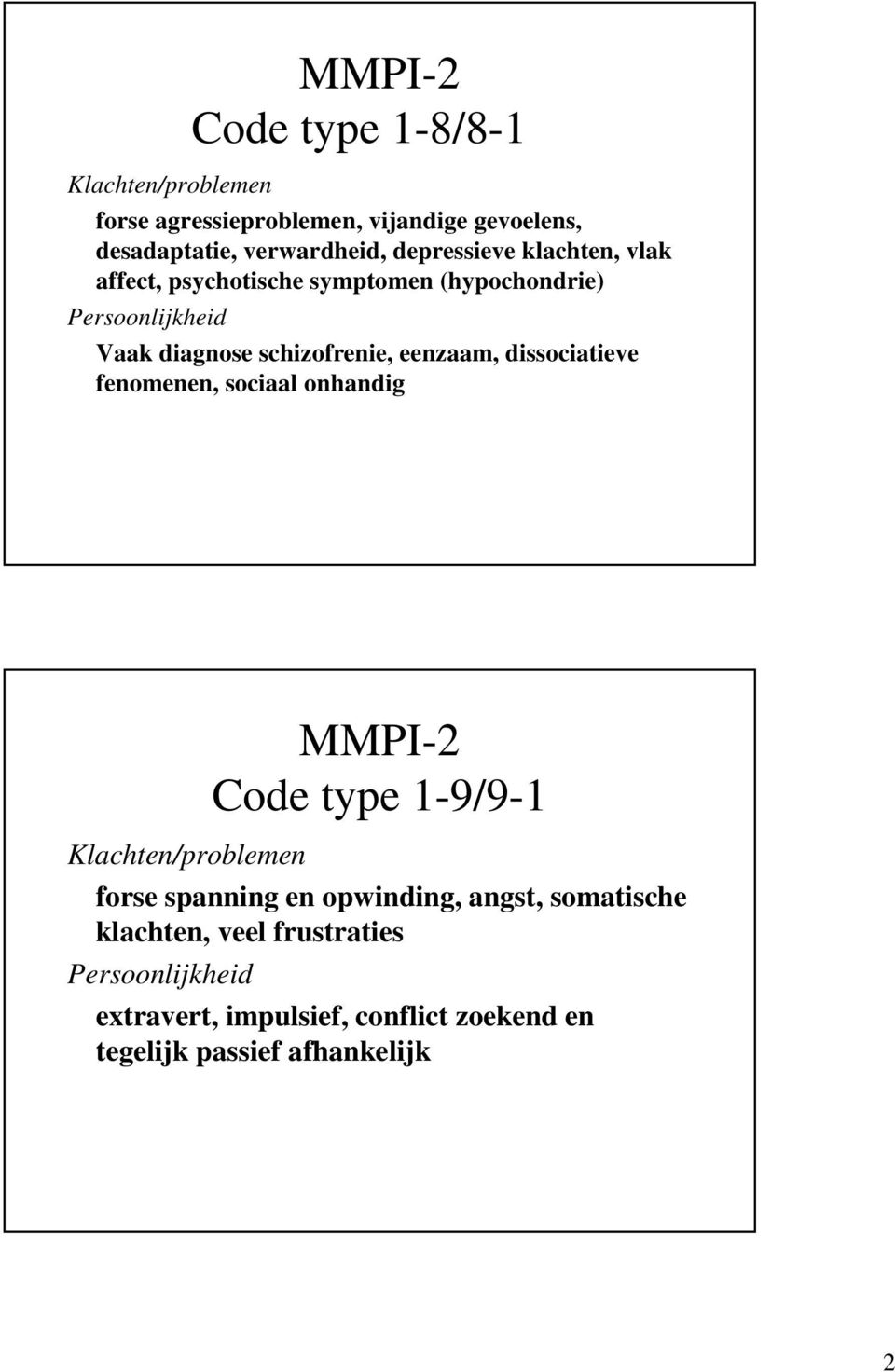 eenzaam, dissociatieve fenomenen, sociaal onhandig Code type 1-9/9-1 forse spanning en opwinding,