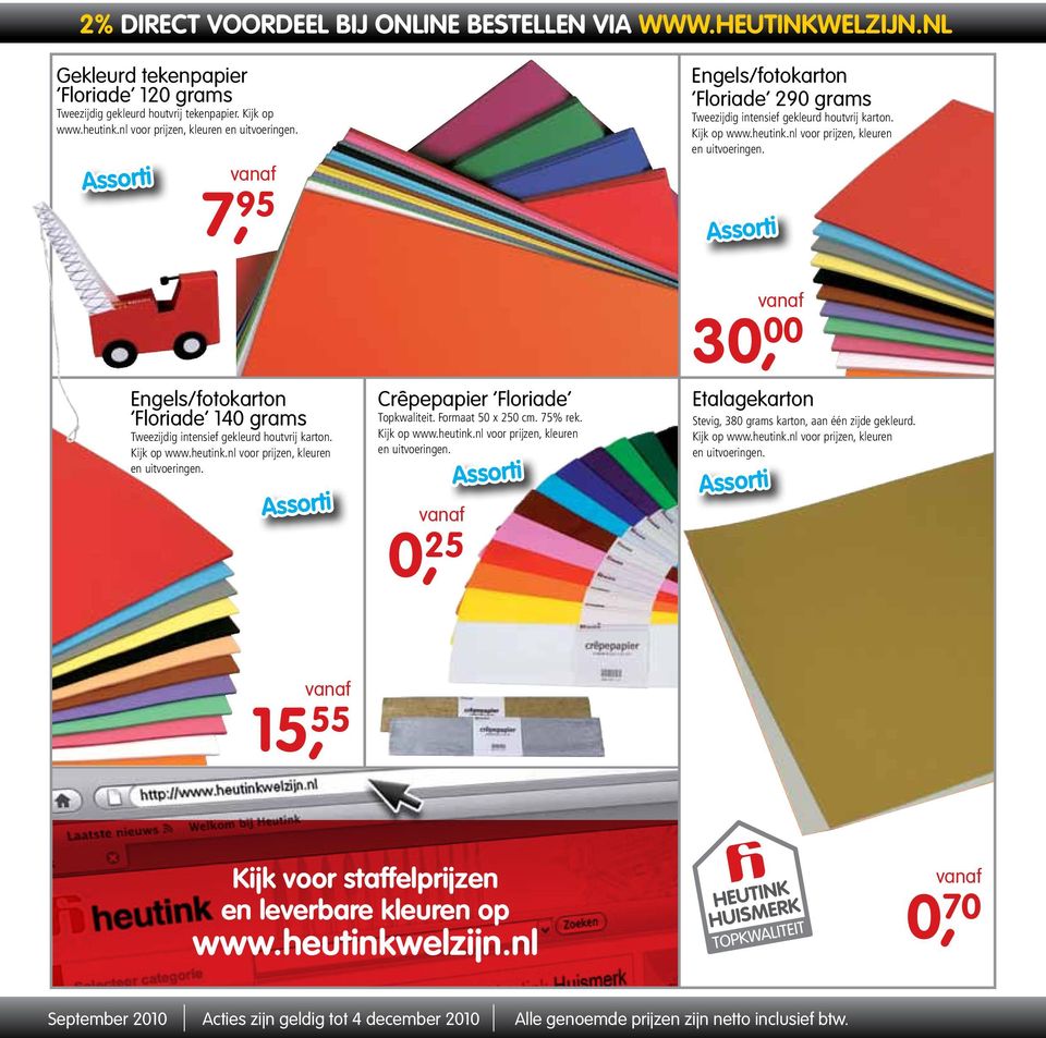 Assorti Crêpepapier Floriade Topkwaliteit. Formaat 50 x 250 cm. 75% rek. kleuren en uitvoeringen.