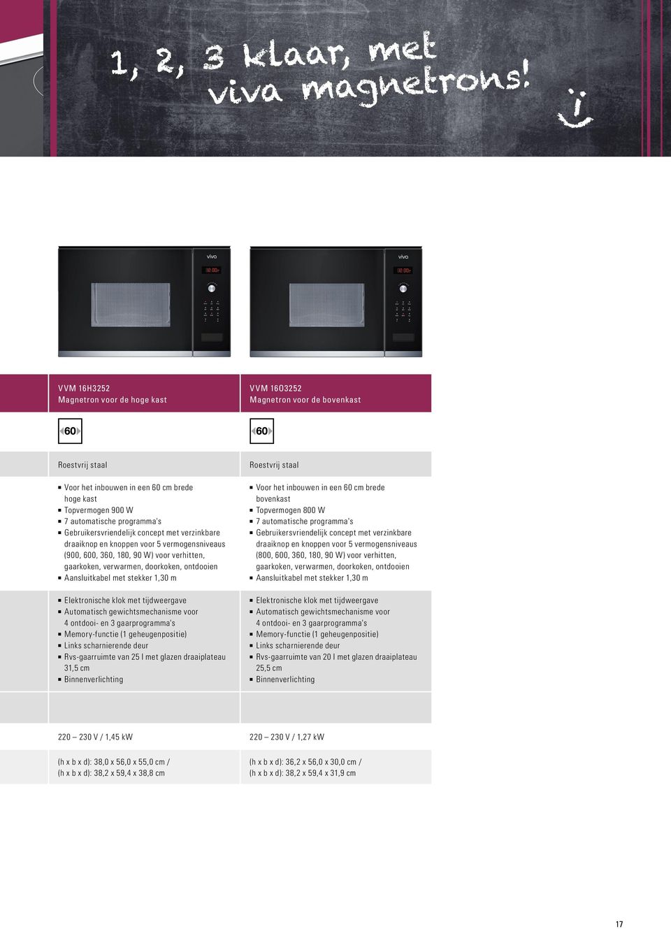 Gebruikersvriendelijk concept met verzinkbare draaiknop en knoppen voor 5 vermogensniveaus (900, 600, 360, 180, 90 W) voor verhitten, gaarkoken, verwarmen, doorkoken, ontdooien n Aansluitkabel met