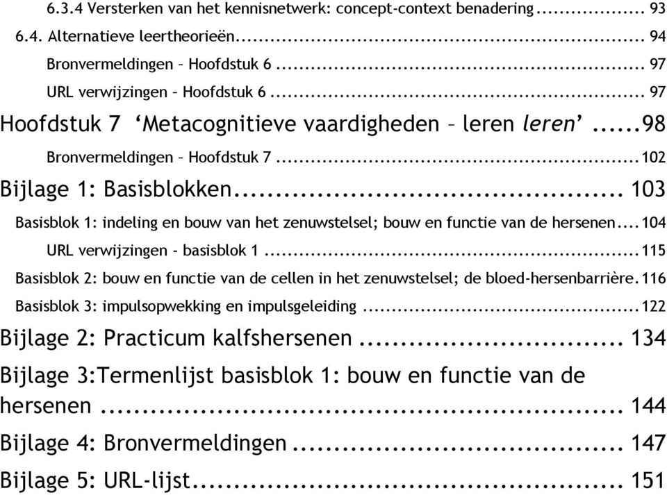 .. 103 Basisblok 1: indeling en bouw van het zenuwstelsel; bouw en functie van de hersenen... 104 URL verwijzingen - basisblok 1.