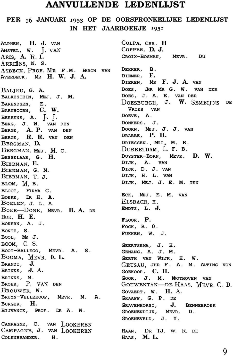 H. BIERMAN, E. BIERMAN, G. M. BIERMAN, T. J. BLOM, M. B. BLOOT, FIRMA C. BOEKE, DR H. A. BOELEN, J. L. A. BOER-DONK, MEVR. B. A. DE BOK, H. E. BOKERN, A. J. BONTE, S. BOOL, MR J. BOOM, c. s.