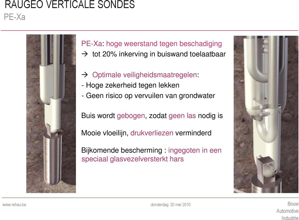 risico op vervuilen van grondwater Buis wordt gebogen, zodat geen las nodig is Mooie