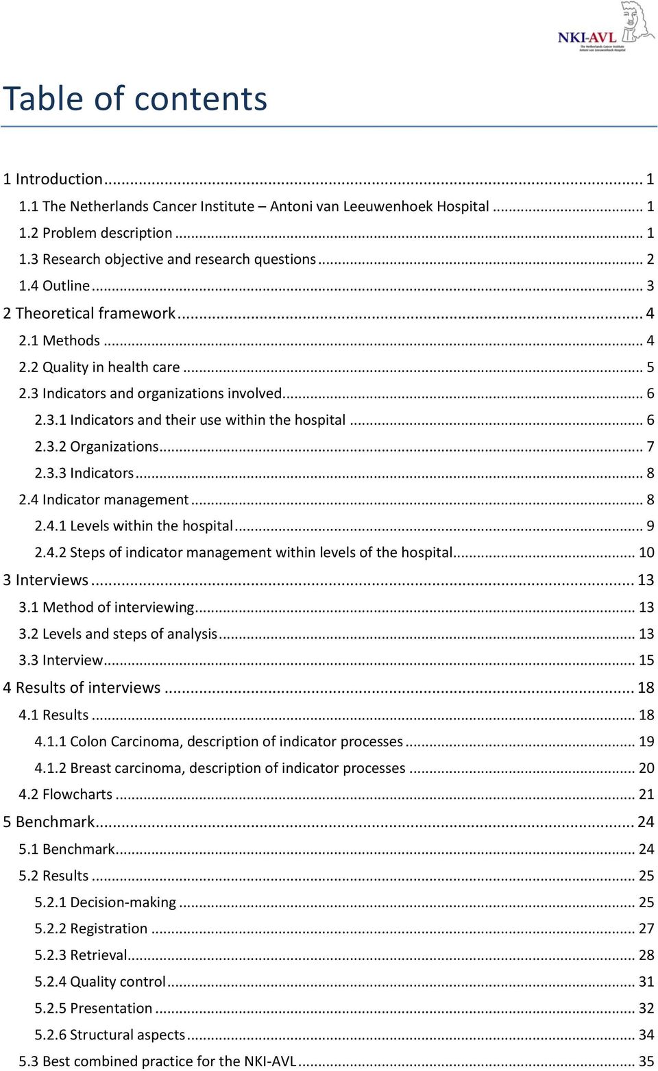 .. 7 2.3.3 Indicators... 8 2.4 Indicator management... 8 2.4.1 Levels within the hospital... 9 2.4.2 Steps of indicator management within levels of the hospital... 10 3 Interviews... 13 3.