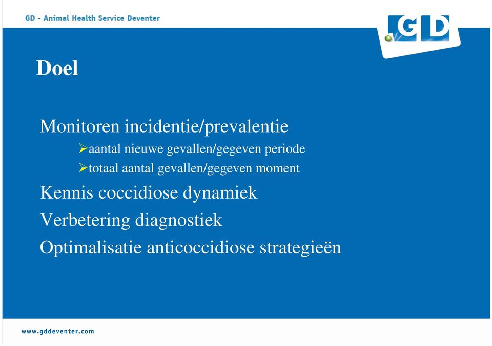 gevallen/gegeven moment Kennis coccidiose dynamiek