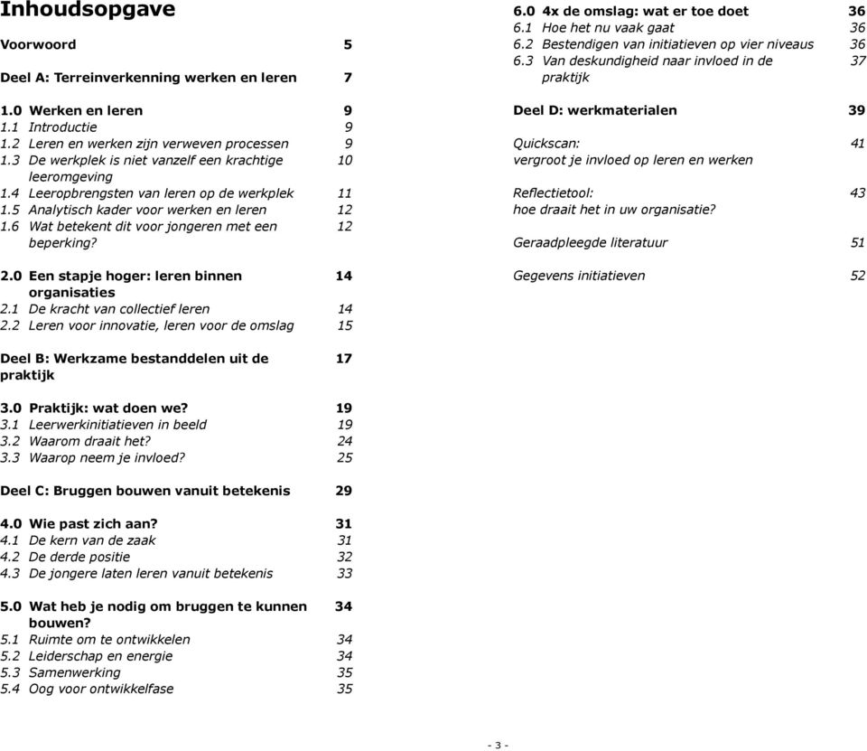 6 Wat betekent dit voor jongeren met een 12 beperking? 2.0 Een stapje hoger: leren binnen 14 organisaties 2.1 De kracht van collectief leren 14 2.2 Leren voor innovatie, leren voor de omslag 15 6.