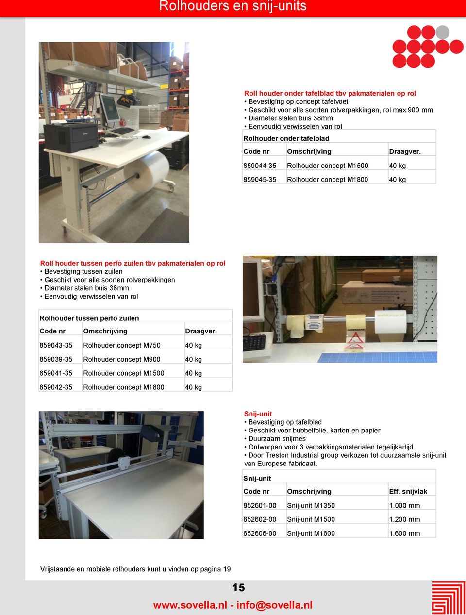 859044-35 Rolhouder concept M1500 40 kg 859045-35 Rolhouder concept M1800 40 kg Roll houder tussen perfo zuilen tbv pakmaterialen op rol Bevestiging tussen zuilen Geschikt voor alle soorten