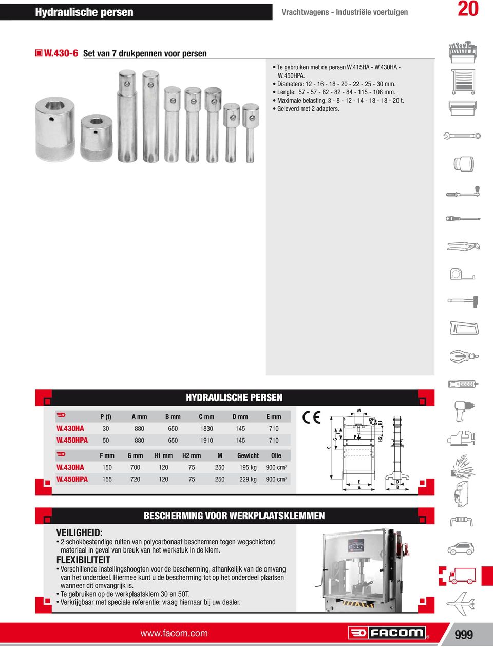 450HPA P (t) A mm B mm C mm D mm E mm 30 880 650 1830 145 710 50 880 650 1910 145 710 F G M P H1 H2 F F mm G mm