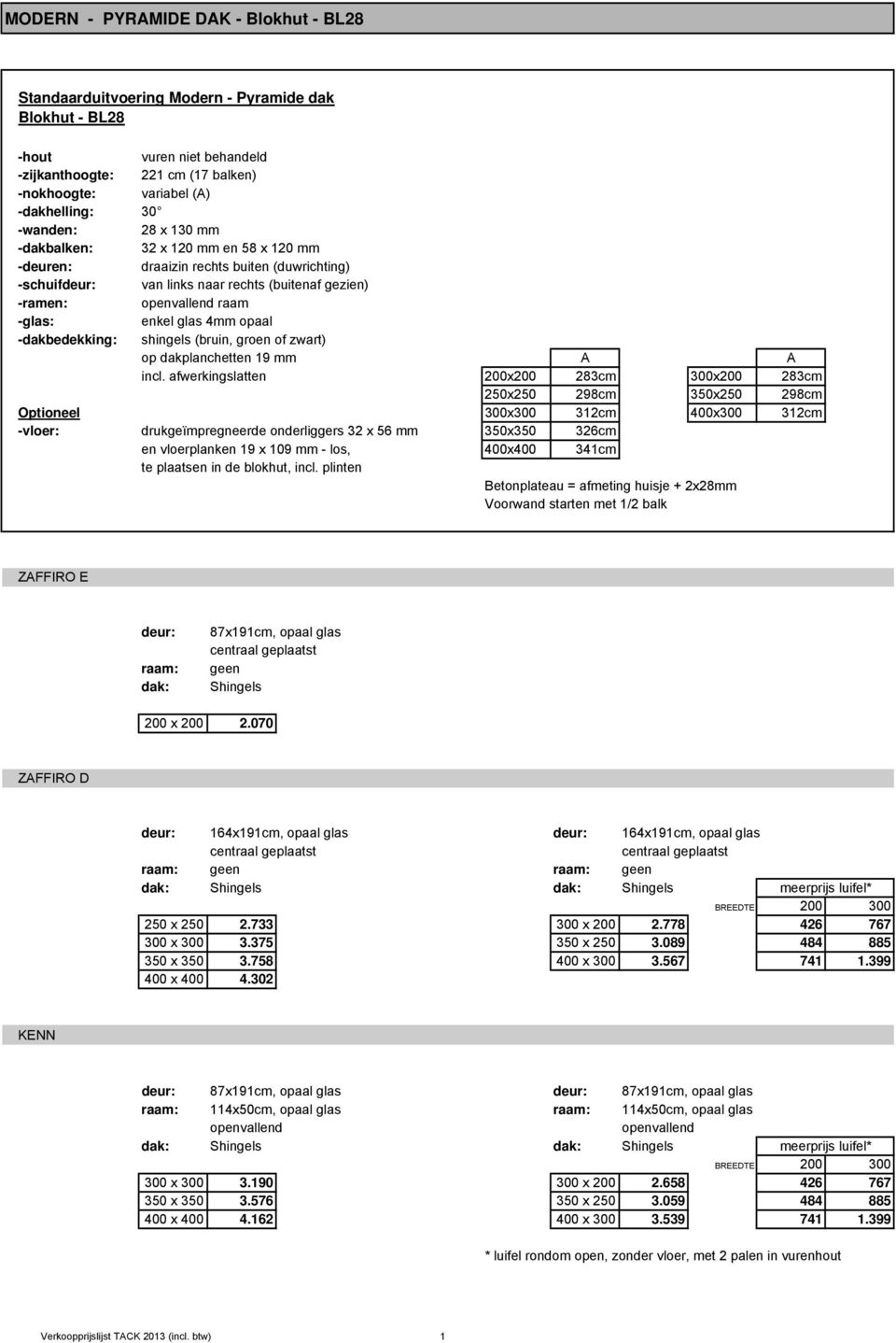 glas 4mm opaal -dakbedekking: shingels (bruin, groen of zwart) op dakplanchetten 19 mm A A incl.