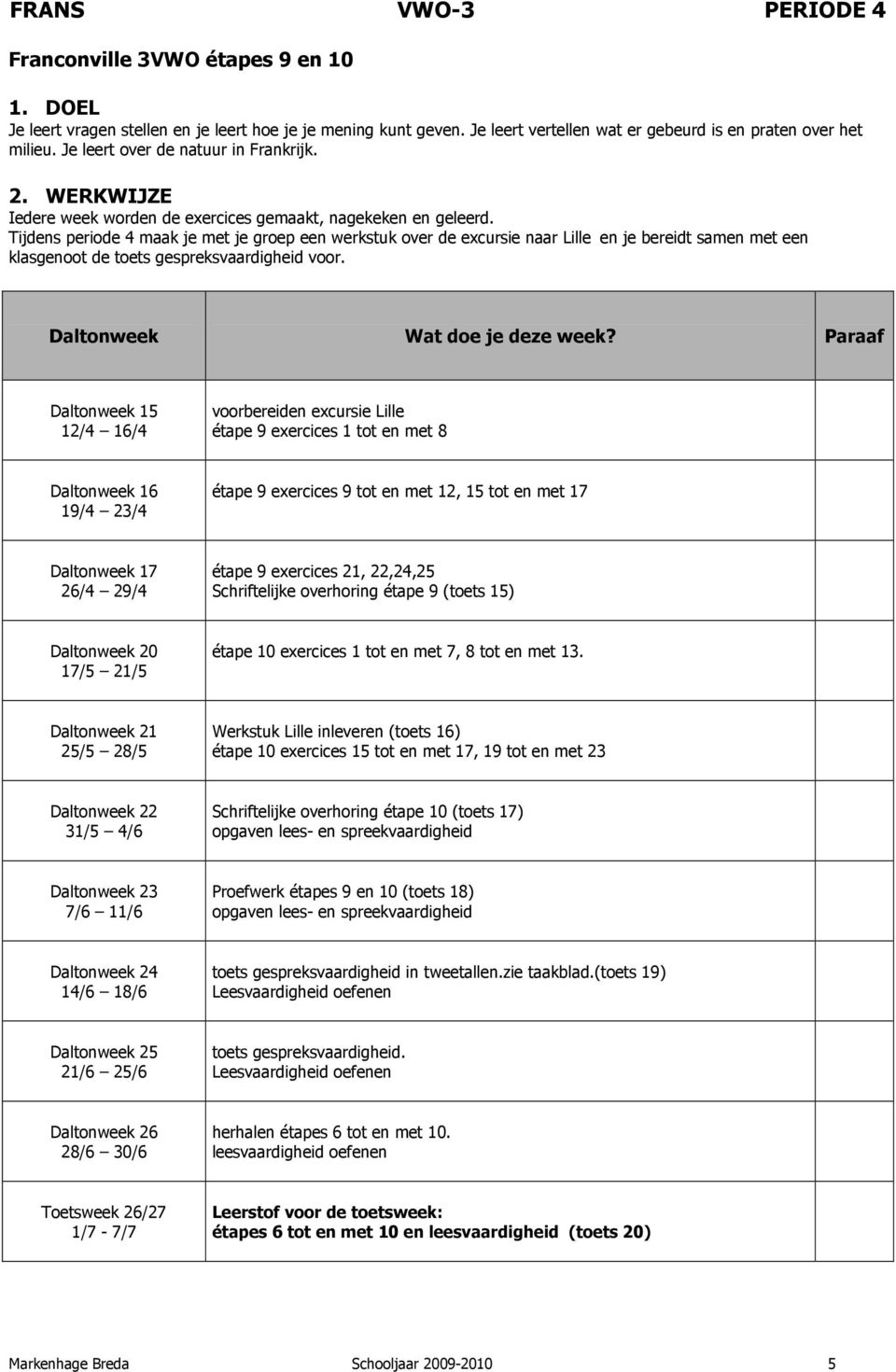 Tijdens periode 4 maak je met je groep een werkstuk over de excursie naar Lille en je bereidt samen met een klasgenoot de toets gespreksvaardigheid voor.