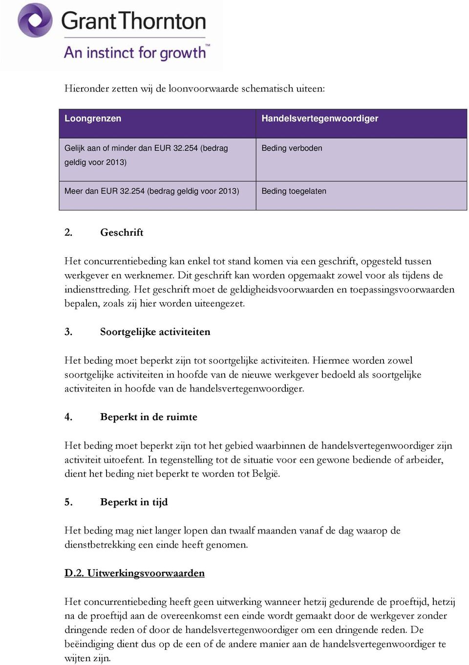 Dit geschrift kan worden opgemaakt zowel voor als tijdens de indiensttreding. Het geschrift moet de geldigheidsvoorwaarden en toepassingsvoorwaarden bepalen, zoals zij hier worden uiteengezet. 3.