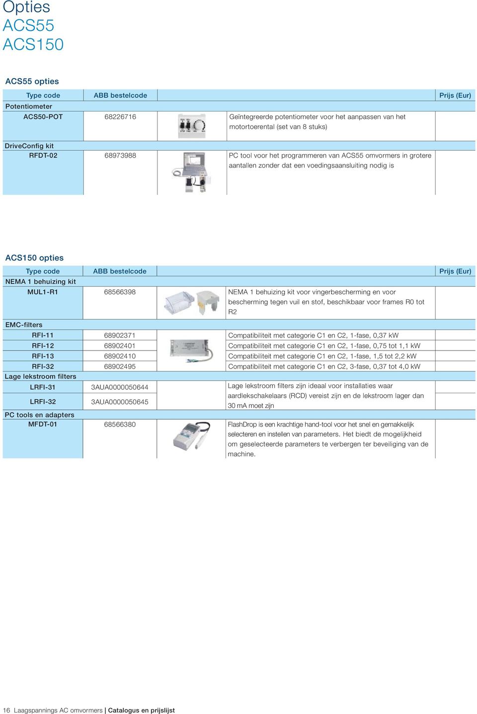 NEMA 1 behuizing kit MUL1-R1 68566398 NEMA 1 behuizing kit voor vingerbescherming en voor bescherming tegen vuil en stof, beschikbaar voor frames R0 tot R2 EMC-filters RFI-11 68902371 Compatibiliteit