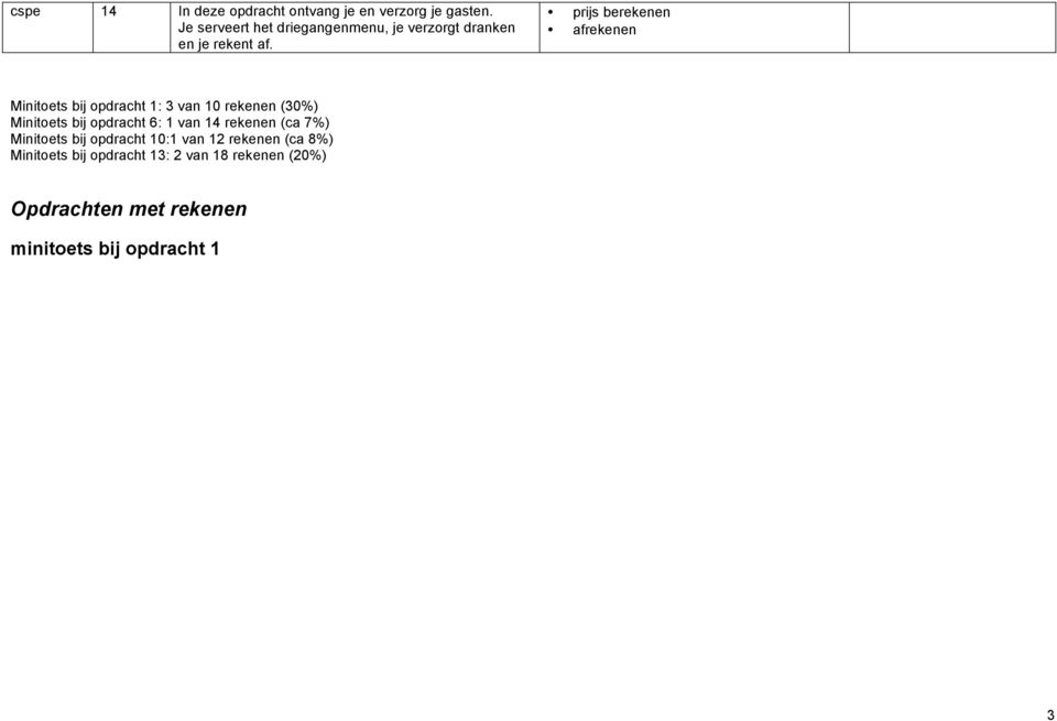 prijs berekenen afrekenen Minitoets bij opdracht 1: 3 van 10 rekenen (30%) Minitoets bij opdracht 6: