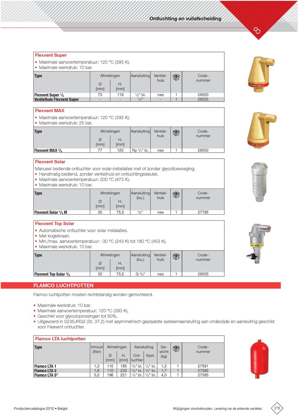 Flexvent MAX 3 / 4 77 120 Rp 3 / 4" bi. nee 1 28550 Flexvent Solar Manueel bediende ontluchter voor solar-installaties met of zonder glycoltoevoeging.