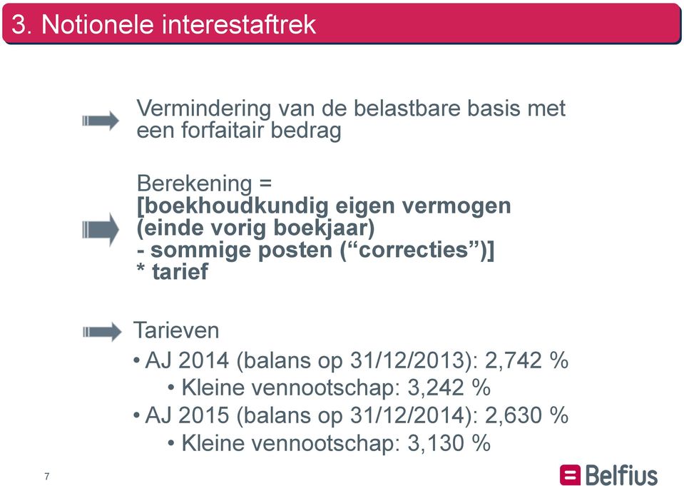 posten ( correcties )] * tarief Tarieven AJ 2014 (balans op 31/12/2013): 2,742 %