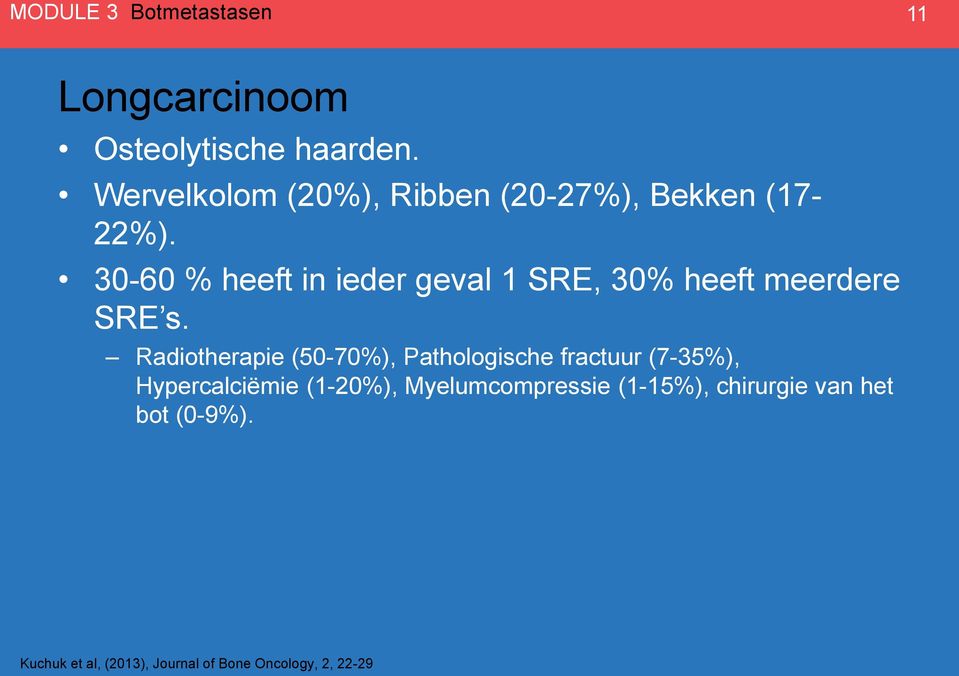 30-60 % heeft in ieder geval 1 SRE, 30% heeft meerdere SRE s.