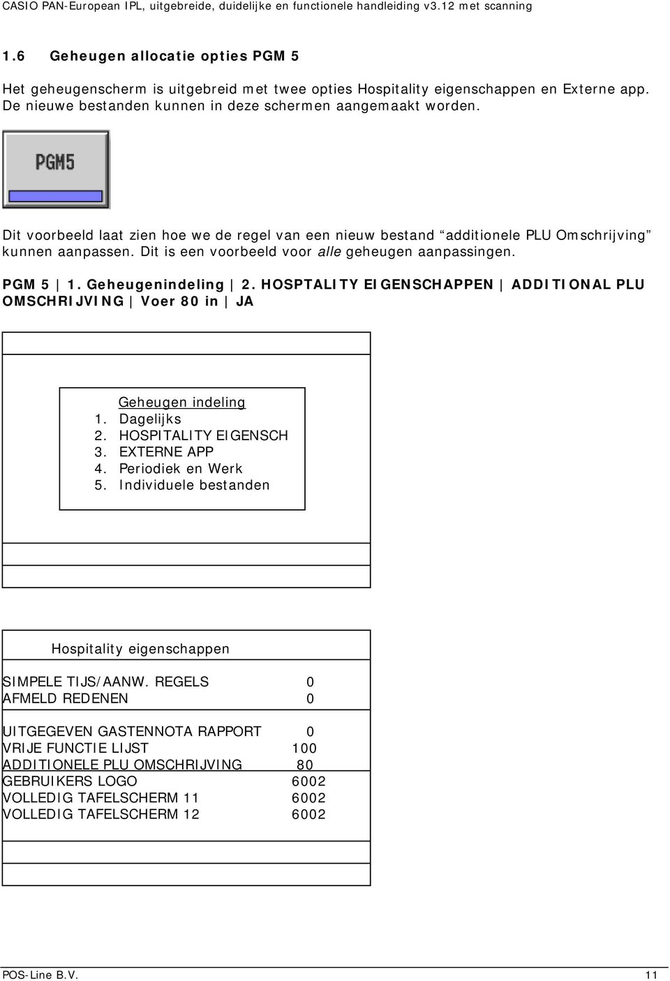 HOSPTALITY EIGENSCHAPPEN ADDITIONAL PLU OMSCHRIJVING Voer 80 in Geheugen indeling 1. Dagelijks 2. HOSPITALITY EIGENSCH 3. EXTERNE APP 4. Periodiek en Werk 5.