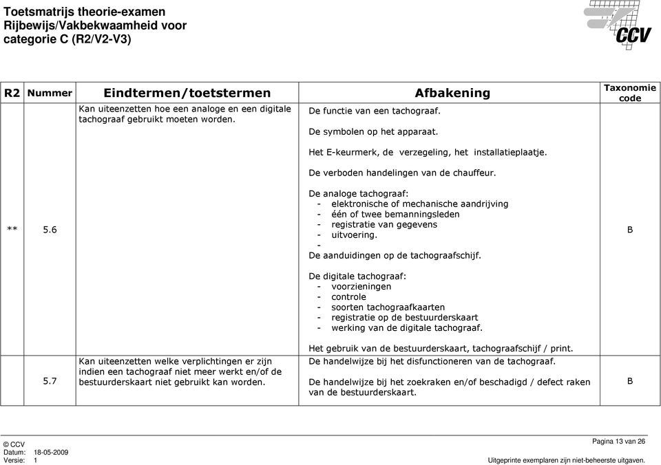 - De aanduidingen op de tachograafschijf. De digitale tachograaf: - voorzieningen - controle - soorten tachograafkaarten - registratie op de bestuurderskaart - werking van de digitale tachograaf.