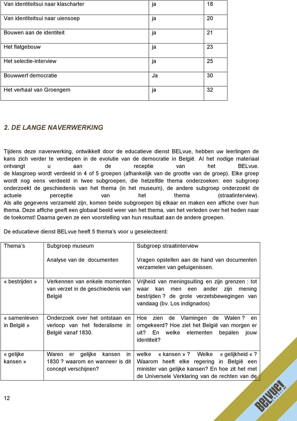 DE LANGE NAVERWERKING Tijdens deze naverwerking, ontwikkelt door de educatieve dienst BELvue, hebben uw leerlingen de kans zich verder te verdiepen in de evolutie van de democratie in België.