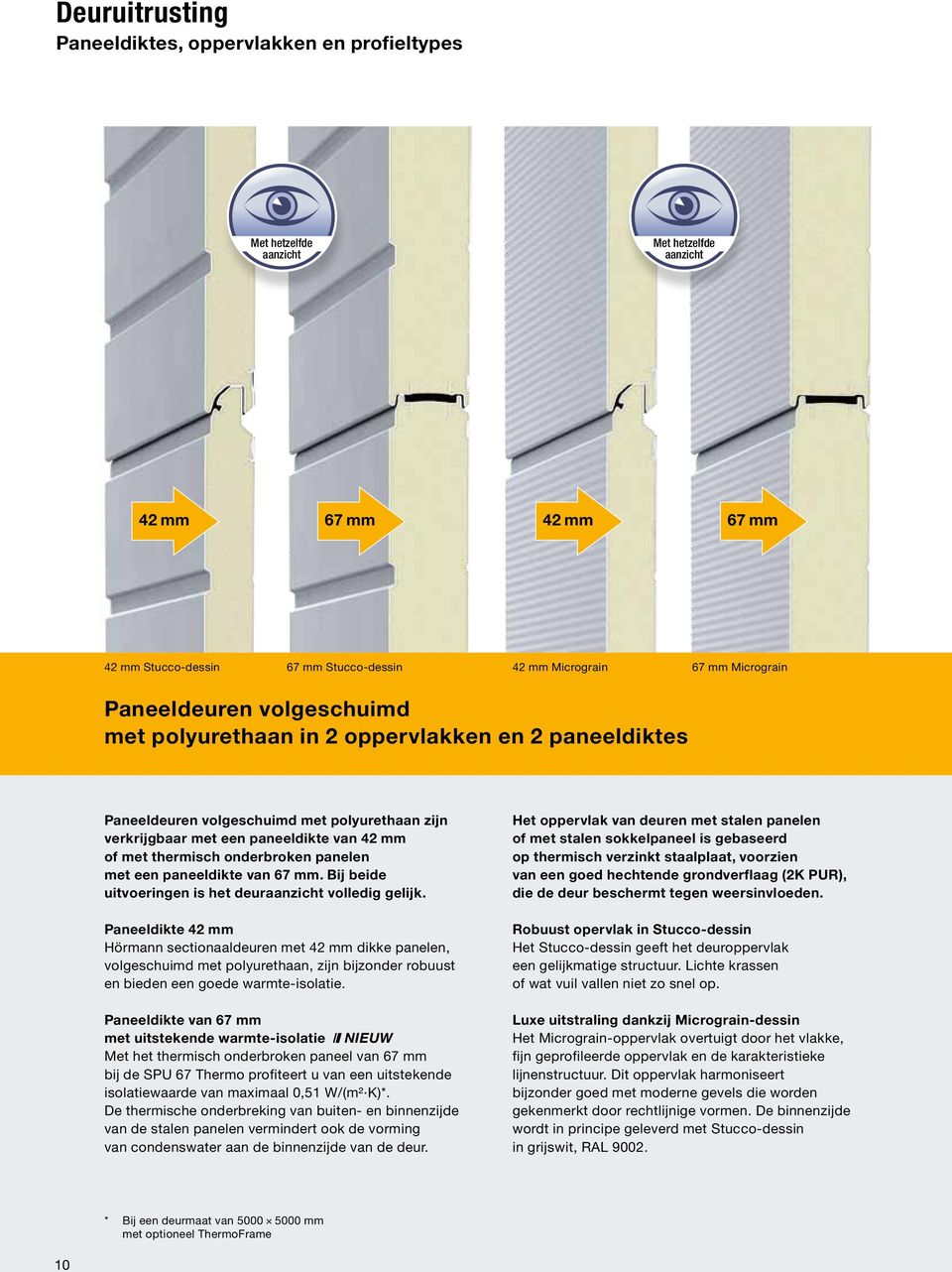 onderbroken panelen met een paneeldikte van 67 mm. Bij beide uitvoeringen is het deuraanzicht volledig gelijk.