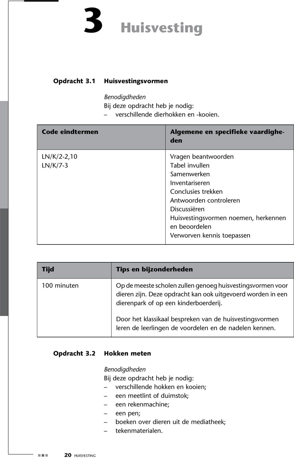 Verworven kennis toepassen 100 minuten Op de meeste scholen zullen genoeg huisvestingsvormen voor dieren zijn.