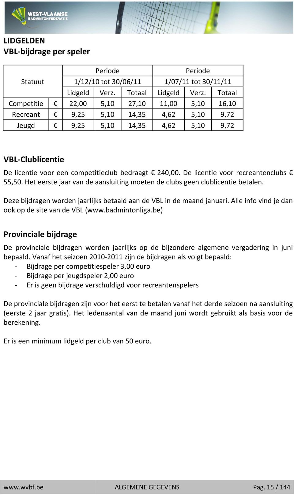 De licentie voor recreantenclubs 55,50. Het eerste jaar van de aansluiting moeten de clubs geen clublicentie betalen. Deze bijdragen worden jaarlijks betaald aan de VBL in de maand januari.