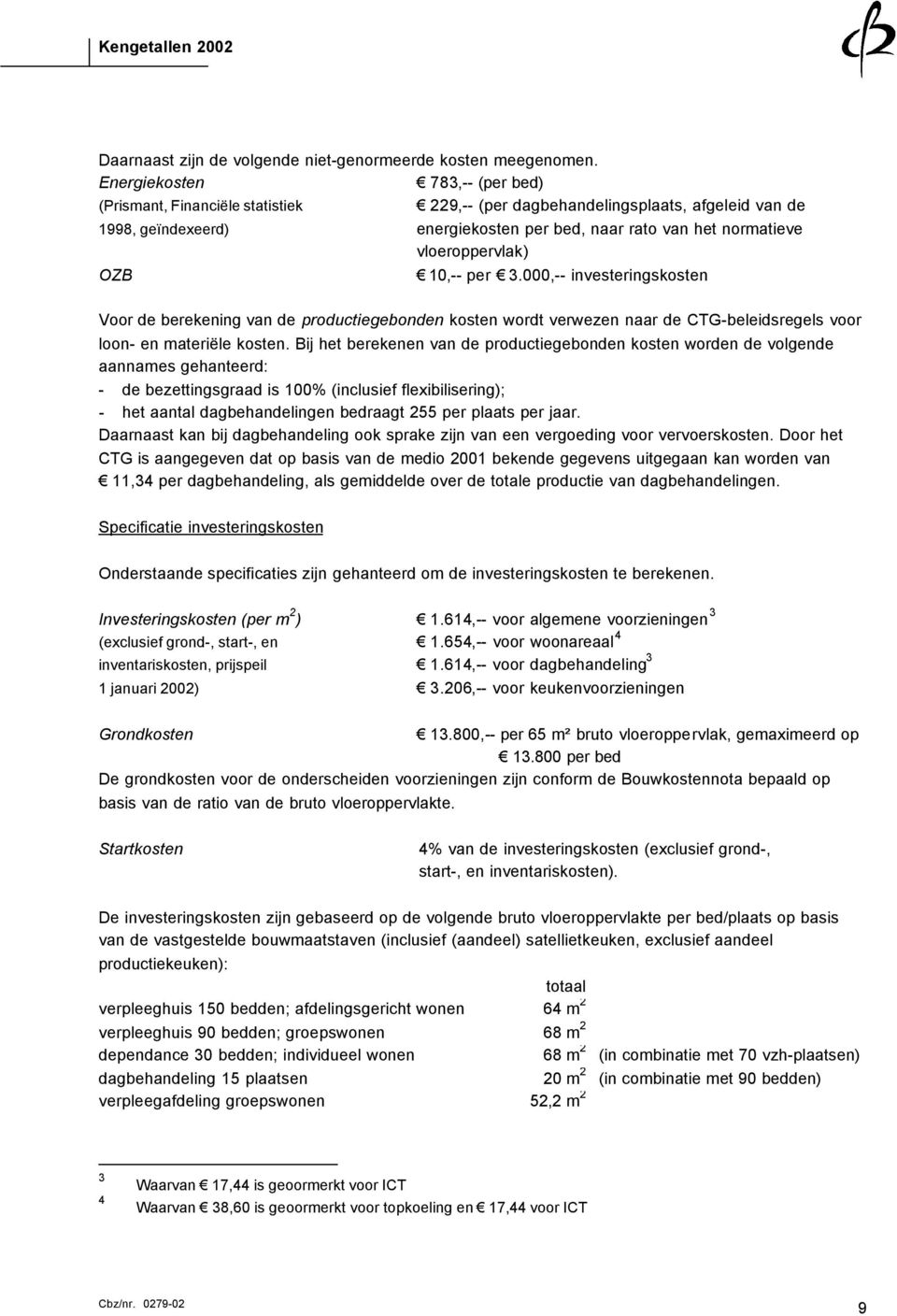 vloeroppervlak) OZB 10,-- per 3.000,-- investeringskosten Voor de berekening van de productiegebonden kosten wordt verwezen naar de CTG-beleidsregels voor loon- en materiële kosten.