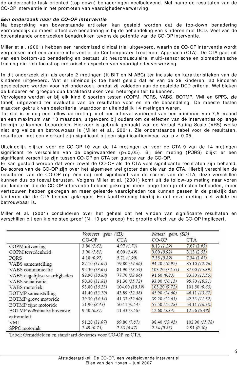 kinderen met DCD. Veel van de bovenstaande onderzoeken benadrukken tevens de potentie van de CO-OP interventie. Miller et al.