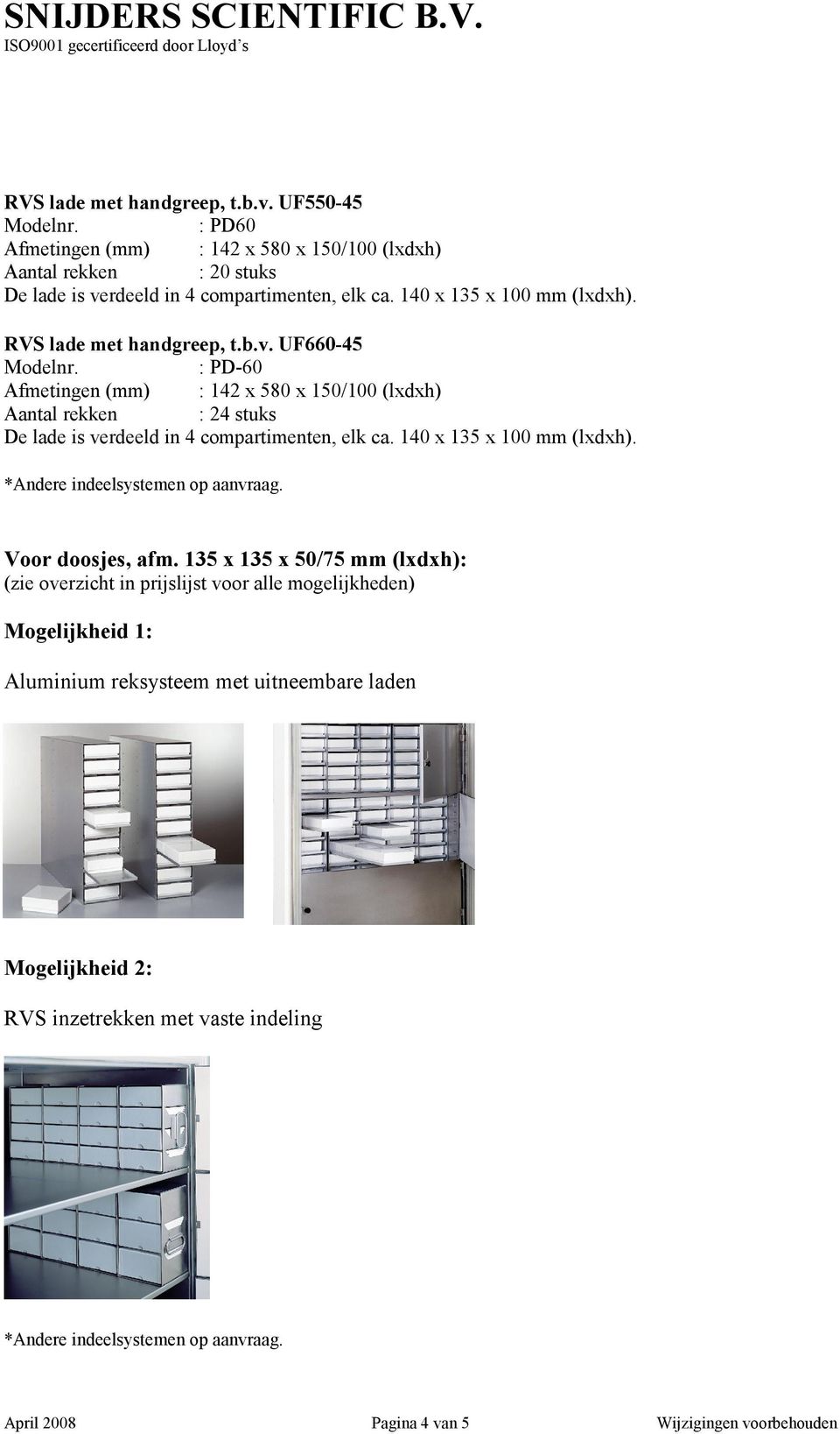 135 x 135 x 50/75 mm (lxdxh): (zie overzicht in prijslijst voor alle mogelijkheden) Mogelijkheid 1: Aluminium