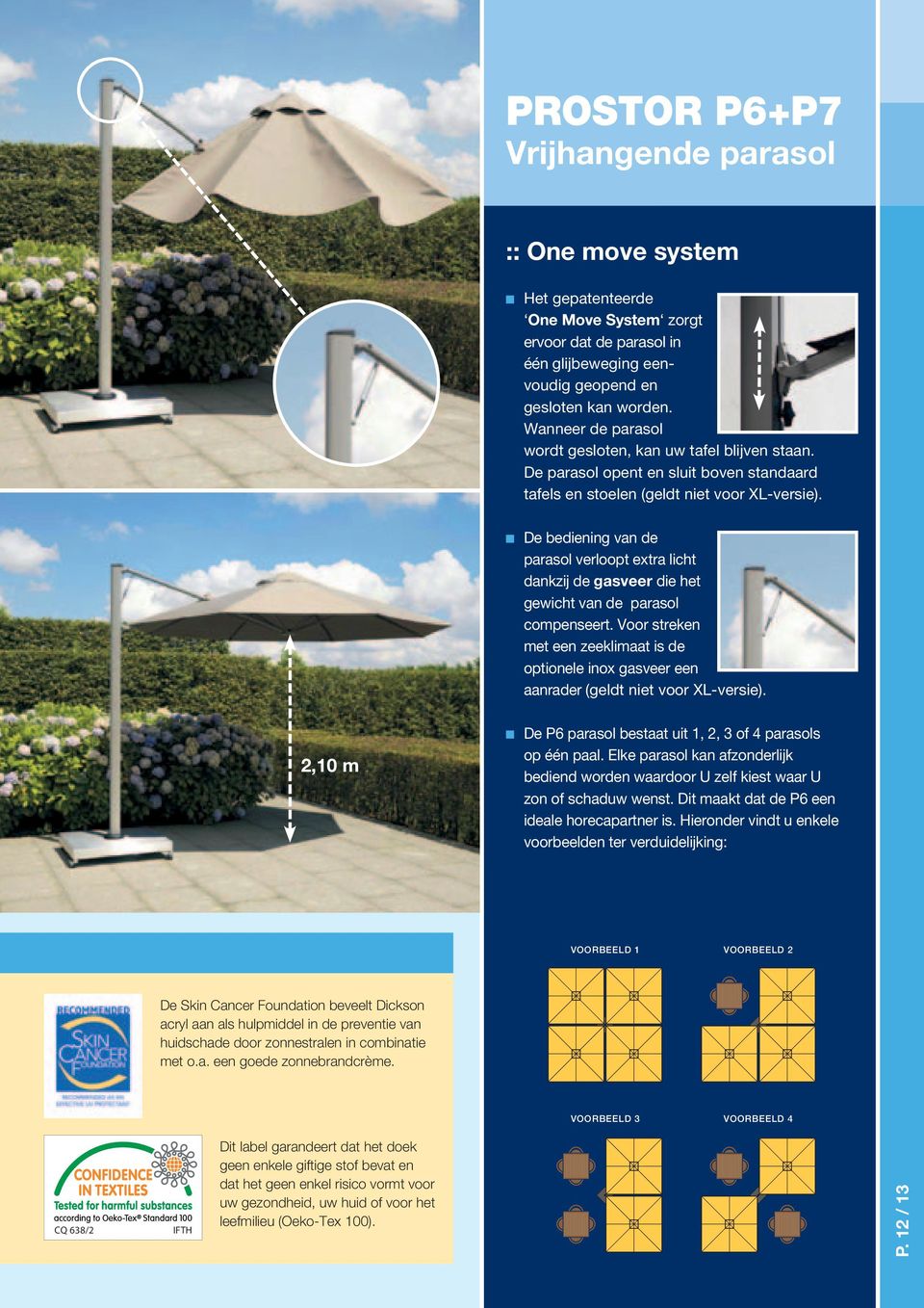 De bediening van de parasol verloopt extra licht dankzij de gasveer die het gewicht van de parasol compenseert.