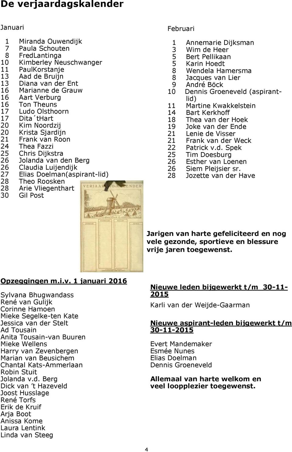 Doelman(aspirant-lid) 28 Theo Roosken 28 Arie Vliegenthart 30 Gil Post Februari 1 Annemarie Dijksman 3 Wim de Heer 5 Bert Pellikaan 5 Karin Hoedt 8 Wendela Hamersma 8 Jacques van Lier 9 André Böck 10