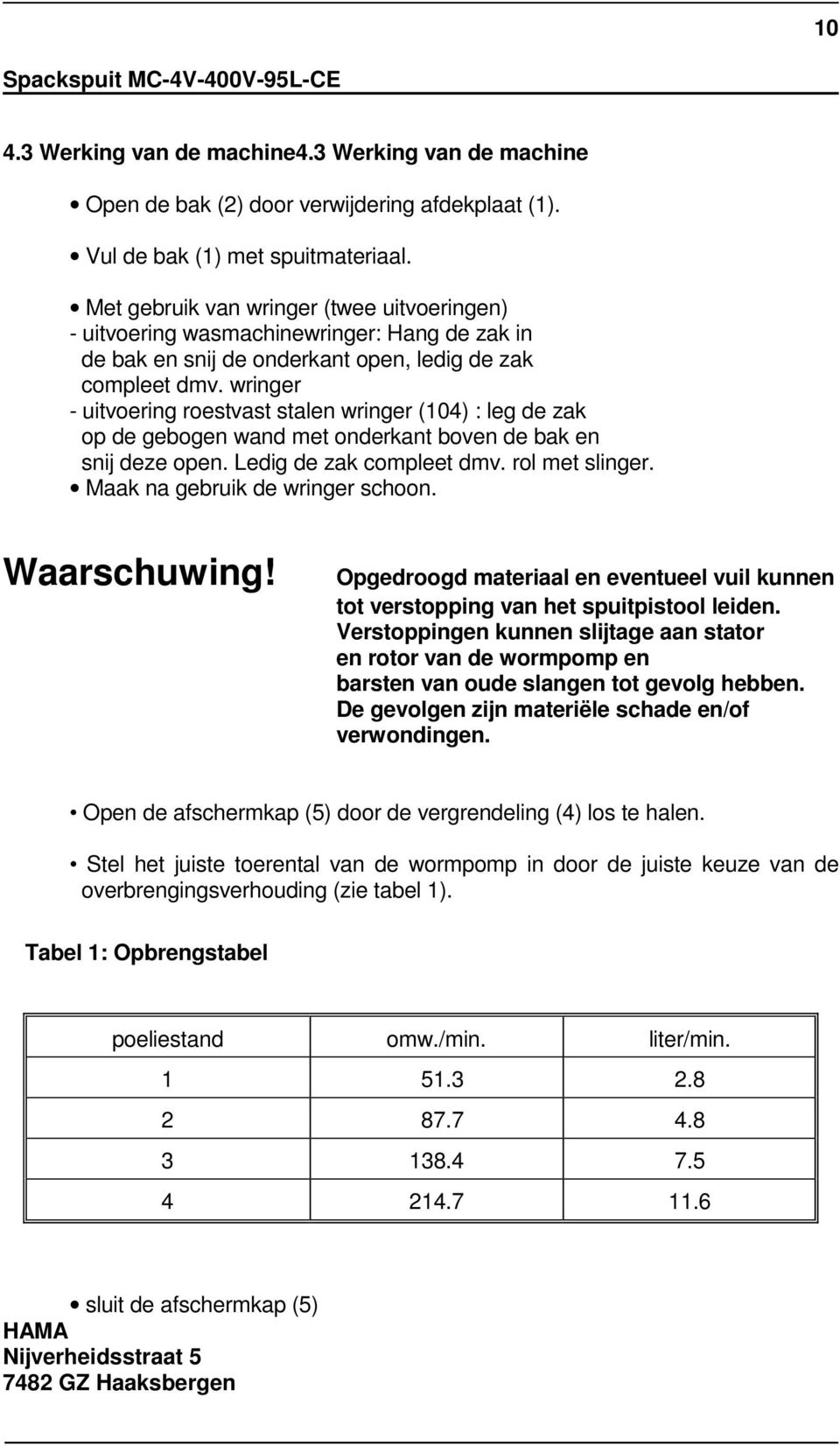 wringer - uitvoering roestvast stalen wringer (104) : leg de zak op de gebogen wand met onderkant boven de bak en snij deze open. Ledig de zak compleet dmv. rol met slinger.