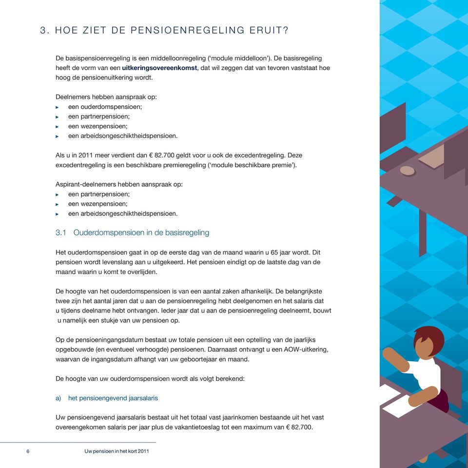 Deelnemers hebben aanspraak op: een ouderdomspensioen; een partnerpensioen; een wezenpensioen; een arbeidsongeschiktheidspensioen. Als u in 2011 meer verdient dan 82.