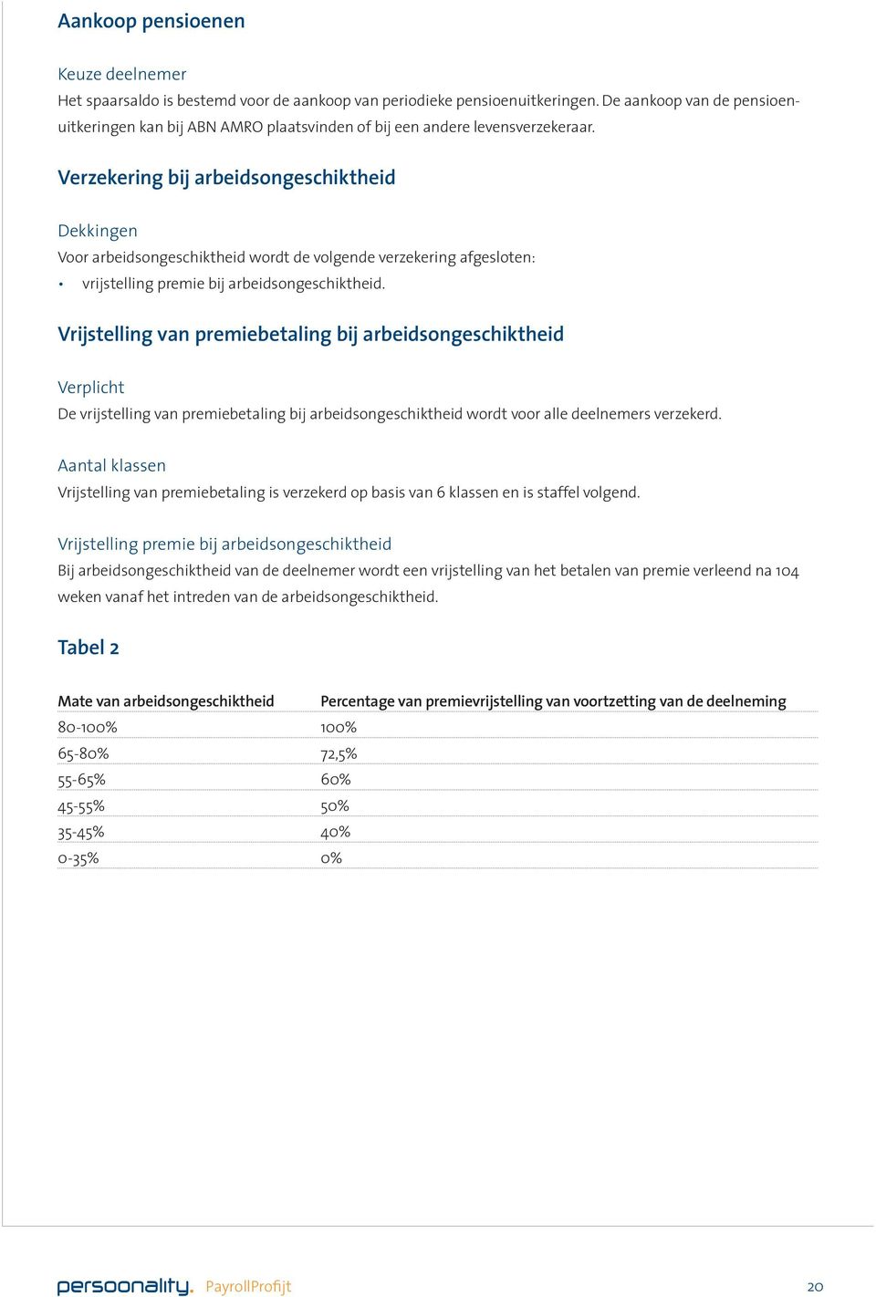 Verzekering bij arbeidsongeschiktheid Dekkingen Voor arbeidsongeschiktheid wordt de volgende verzekering afgesloten: vrijstelling premie bij arbeidsongeschiktheid.