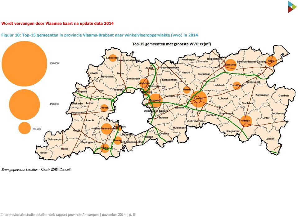 winkelvloeroppervlakte (wvo) in 2014 Bron gegevens: Locatus - Kaart: