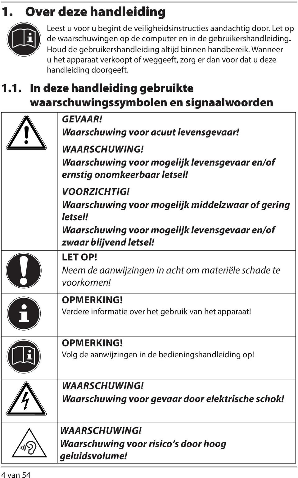 1. In deze handleiding gebruikte waarschuwingssymbolen en signaalwoorden GEVAAR! Waarschuwing voor acuut levensgevaar! WAARSCHUWING!