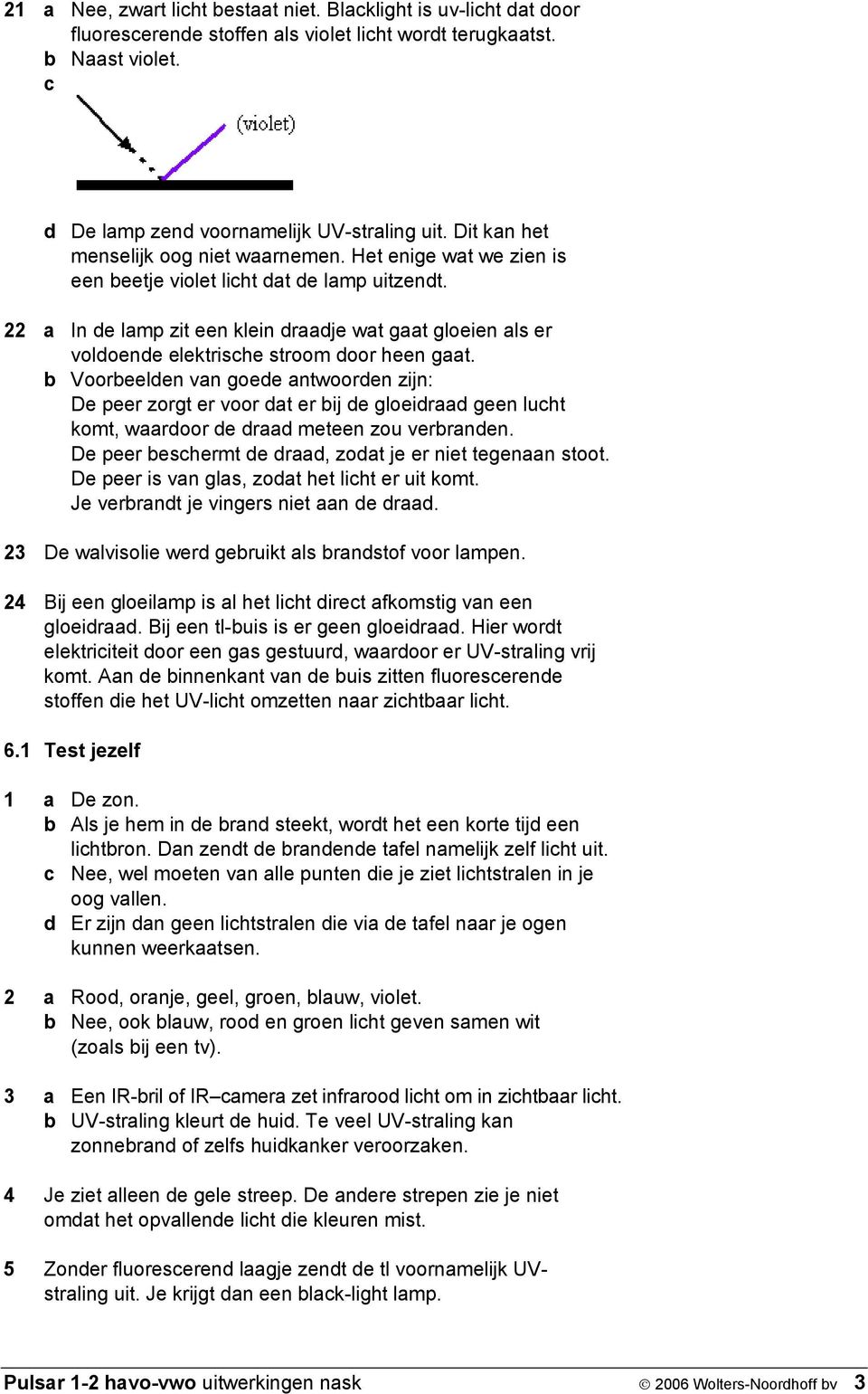 22 a In de lamp zit een klein draadje wat gaat gloeien als er voldoende elektrische stroom door heen gaat.