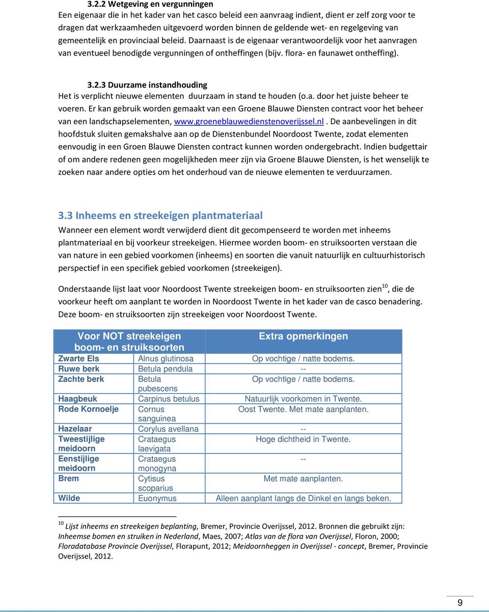 flora- en faunawet ontheffing). 3.2.3 Duurzame instandhouding Het is verplicht nieuwe elementen duurzaam in stand te houden (o.a. door het juiste beheer te voeren.